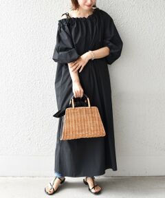 SHIPS / シップス ロング・マキシ丈ワンピース | 〈手洗い可能〉ショルダーリボンギャザーワンピース◇