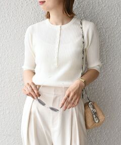 SHIPS / シップス ニット・セーター | コットンシルク ヘンリーネックリブトップス