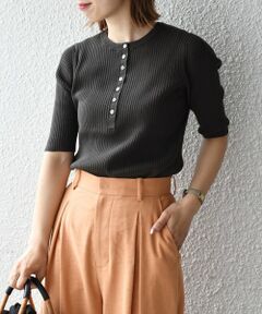 SHIPS / シップス ニット・セーター | コットンシルク ヘンリーネックリブトップス
