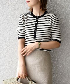 SHIPS / シップス ニット・セーター | コットンシルク ヘンリーネックリブトップス
