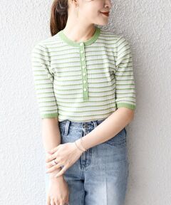 SHIPS / シップス ニット・セーター | コットンシルク ヘンリーネックリブトップス