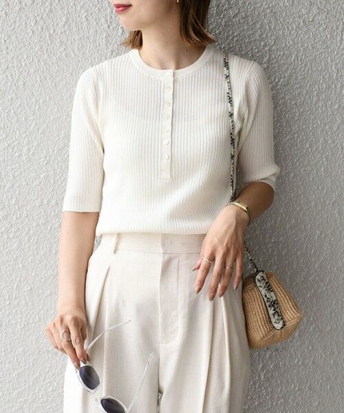 SHIPS / シップス ニット・セーター | コットンシルク ヘンリーネックリブトップス | 詳細8