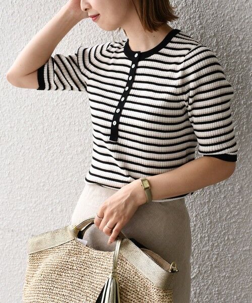 SHIPS / シップス ニット・セーター | コットンシルク ヘンリーネックリブトップス | 詳細22