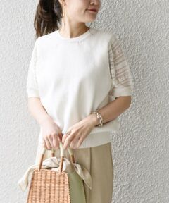 SHIPS / シップス ニット・セーター | 〈手洗い可能〉レースショートスリーブプルオーバー◇