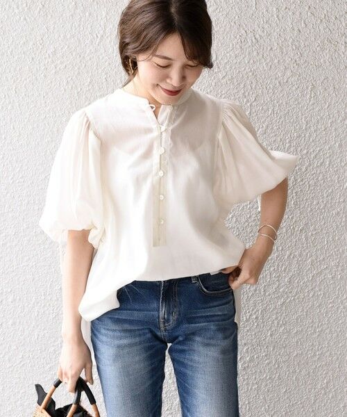 極美品✨定価１.４万❤️　オフホワイト　シップス　リボンカフスリーブブラウス セール】 リボンカフスリーブブラウス （シャツ・ブラウス