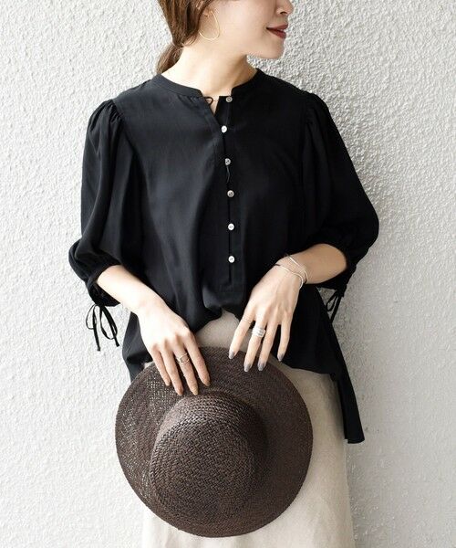 SHIPS / シップス シャツ・ブラウス | リボンカフスリーブブラウス(ブラック)