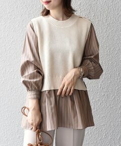 〈手洗い可能〉ベスト×ブラウス　ロングスリーブプルオーバー◇