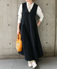 SHIPS / シップス ロング・マキシ丈ワンピース | SHIPS any:〈ウォッシャブル〉Vネック タック ワンピース