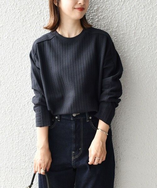 SHIPS / シップス その他トップス | ヘリンボーンバックショルダー切替プルオーバー（ブラック）