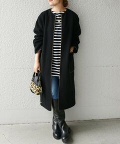 SHIPS / シップス その他アウター | SHIPS any: ノーカラー パイピング ウールミックス ロングコート(36サイズ）