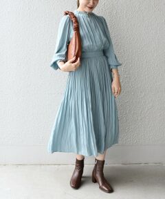 SHIPS / シップス ロング・マキシ丈ワンピース | 〈手洗い可能〉ドットソリッドプリーツワンピース◇