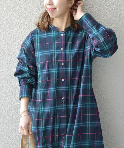 SHIPS for women / シップスウィメン ロング・マキシ丈ワンピース | SHIPS any:〈ウォッシャブル〉ネオンチェック パフシャツ ワンピース | 詳細12