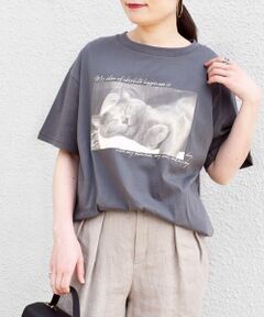 《一部予約》*オーガニックコットンキャットプリントTEE◆