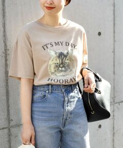 《一部予約》*オーガニックコットンキャットプリントTEE◆