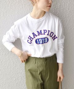 Champion: カレッジ ロゴ ロングスリーブ Tシャツ WHITE