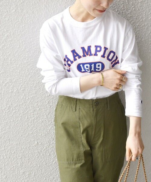 SHIPS for women / シップスウィメン カットソー | Champion: カレッジ ロゴ ロングスリーブ Tシャツ WHITE | 詳細7