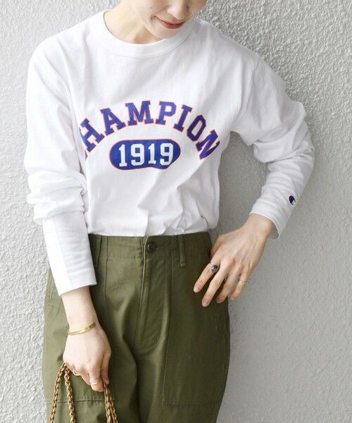 SHIPS for women / シップスウィメン カットソー | Champion: カレッジ ロゴ ロングスリーブ Tシャツ WHITE | 詳細8