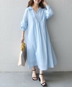 SHIPS / シップス ロング・マキシ丈ワンピース | SHIPS any:〈ウォッシャブル〉オーガニックコットン クレープ シャーリング ワンピース