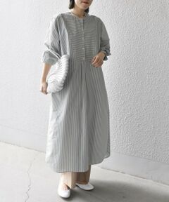 SHIPS / シップス ロング・マキシ丈ワンピース | 【SHIPS別注】MIRKO BERTOLA:〈手洗い可能〉ノーカラーティアードシャツワンピース