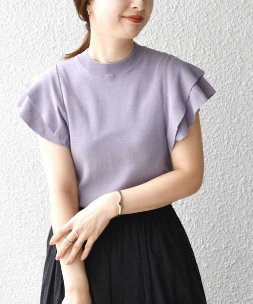 SHIPS / シップス ニット・セーター | *〈UVカット/接触冷感/手洗い可能〉フリルショートスリーブニットプルオーバー◇（ライトパープル）