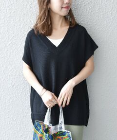 SHIPS / シップス ニット・セーター | SHIPS any:〈手洗い可能〉リネン ミックス フレンチスリーブ Vネック プルオーバー