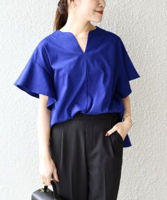 SHIPS / シップス カットソー | ALBINIキーネックフリルスリーブプルオーバー◇