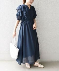 SHIPS / シップス ロング・マキシ丈ワンピース | 《一部追加予約》*〈手洗い可能〉シアーカルゼフリルワンピース◆