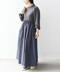 SHIPS / シップス ロング・マキシ丈ワンピース | *〈手洗い可能〉ニット×タフタコンビワンピース◇