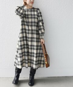 SHIPS / シップス ロング・マキシ丈ワンピース | SHIPS any:〈ウォッシャブル〉チェック パイピング パフ スリーブ ワンピース