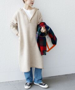 SHIPS / シップス ミニ丈・ひざ丈ワンピース | SHIPS any: ジャカード フーディー ニット ワンピース