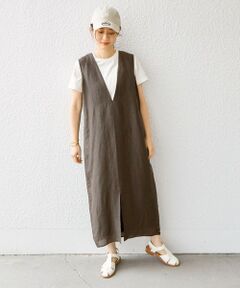 〈手洗い可能〉サフィラン リネン Vネック ワンピース◇