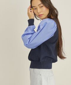 SHIPS / シップス ニット・セーター | 《予約》〈手洗い可能〉布帛 コンビ ボリュームスリーブ ニット◆