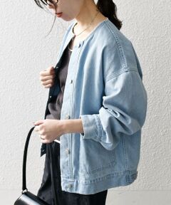 《一部予約》SHIPS any: ノーカラー デニム ブルゾン［SHIPS any DENIM］