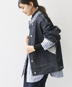 《一部予約》SHIPS any: ノーカラー デニム ブルゾン［SHIPS any DENIM］