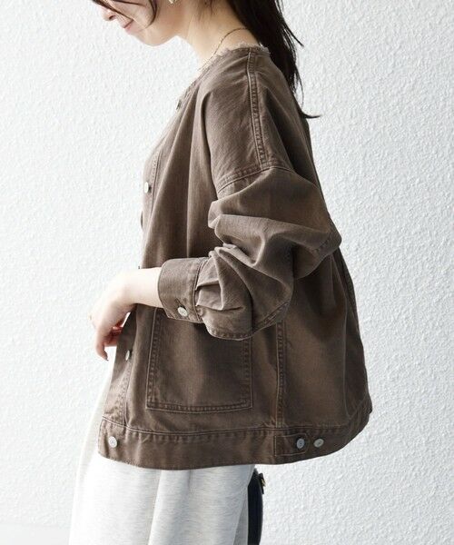 SHIPS / シップス Gジャン・デニムジャケット | 《一部予約》SHIPS any: ノーカラー デニム ブルゾン［SHIPS any DENIM］（ブラウン）