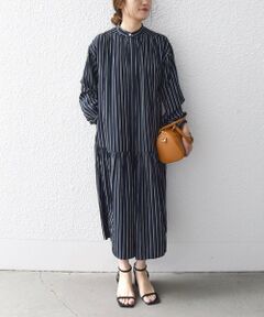 SHIPS / シップス ロング・マキシ丈ワンピース | SHIPS any:〈洗濯機可能〉ロウ ギャザー ロング スリーブ ストライプ ワンピース