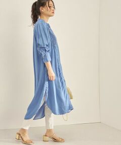 SHIPS / シップス ロング・マキシ丈ワンピース | 〈手洗い可能〉スナップボタン ピンタック デニム ワンピース ◇