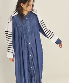 SHIPS / シップス ロング・マキシ丈ワンピース | 〈手洗い可能〉スナップボタン ピンタック デニム ワンピース ◇