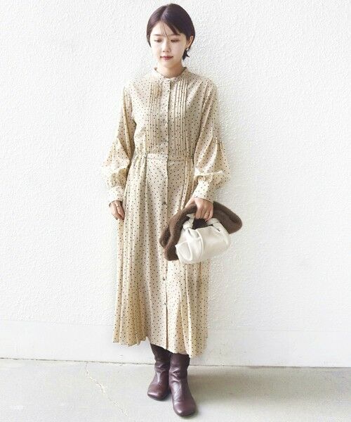 SHIPS / シップス ロング・マキシ丈ワンピース | 【WEB限定】〈手洗い可能〉ドット / 花柄 バンドカラー サイド プリーツ ワンピース | 詳細10