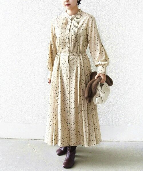 SHIPS / シップス ロング・マキシ丈ワンピース | 【WEB限定】〈手洗い可能〉ドット / 花柄 バンドカラー サイド プリーツ ワンピース | 詳細11
