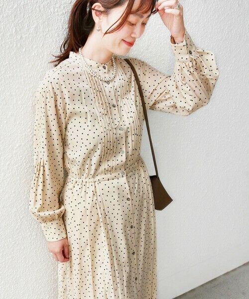 SHIPS / シップス ロング・マキシ丈ワンピース | 【WEB限定】〈手洗い可能〉ドット / 花柄 バンドカラー サイド プリーツ ワンピース | 詳細9