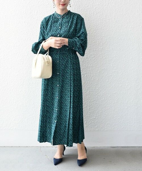 SHIPS / シップス ロング・マキシ丈ワンピース | 〈手洗い可能〉ドット / 花柄 バンドカラー サイド プリーツ ワンピース | 詳細27