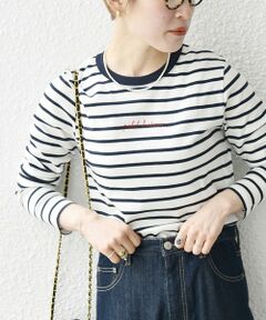 PETIT BATEAU:ロングスリーブ ロゴ プリント ボーダー Tシャツ 23SS