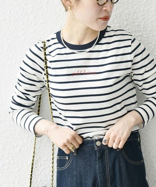 PETIT BATEAU:ロングスリーブ ロゴ プリント ボーダー Tシャツ 23SS