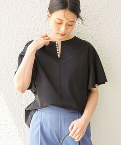 SHIPS / シップス カットソー | 〈手洗い可能〉ALBINI パールモチーフボタン フレアスリーブ カットソー◇