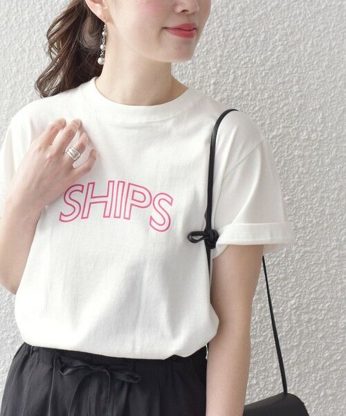 SHIPS for women / シップスウィメン Tシャツ | 《一部追加予約》* SHIPS ラウンド プリント ロゴ TEE◇（ホワイト）