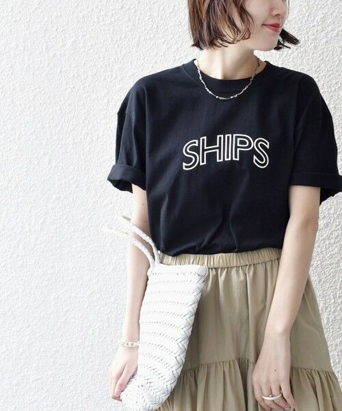 SHIPS for women / シップスウィメン Tシャツ | * SHIPS ラウンド プリント ロゴ TEE◇（ブラック系）