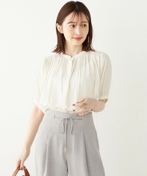 SHIPS for women / シップスウィメン SHIPS Colors:〈洗濯機可能〉サテン ギャザー シャツ◇ SHIPS Colors:〈洗濯機可能〉サテン ギャザー シャツ◇（シャツ