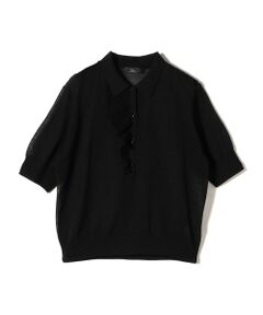 SHIPS Primary Navy Label:〈手洗い可能〉NOIR フリル ポロニット