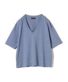 SHIPS Primary Navy Label:ヴィンテージ ハイツイスト Vネック TEE